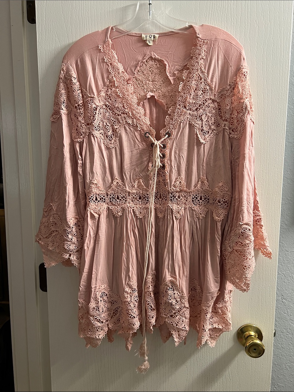 POL Pink Lace-Trim Boho Tunic